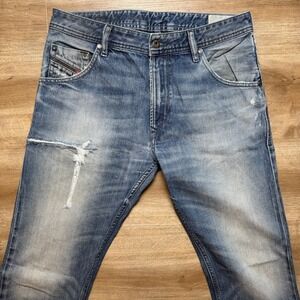 Diesel Jeans Men 30x32 Blue Krayver Slim Carrot Fit Distressed Contrast 0824S